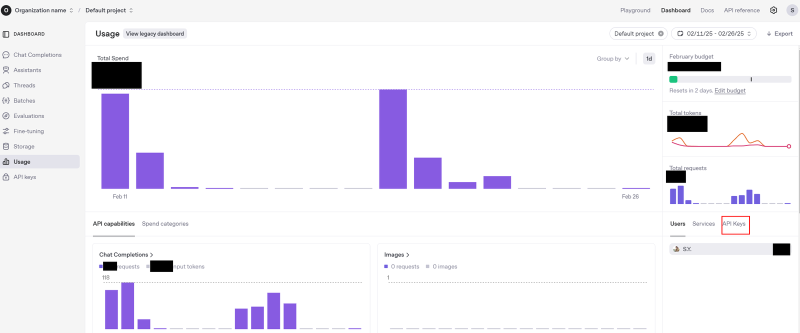 OpenAI dashboard